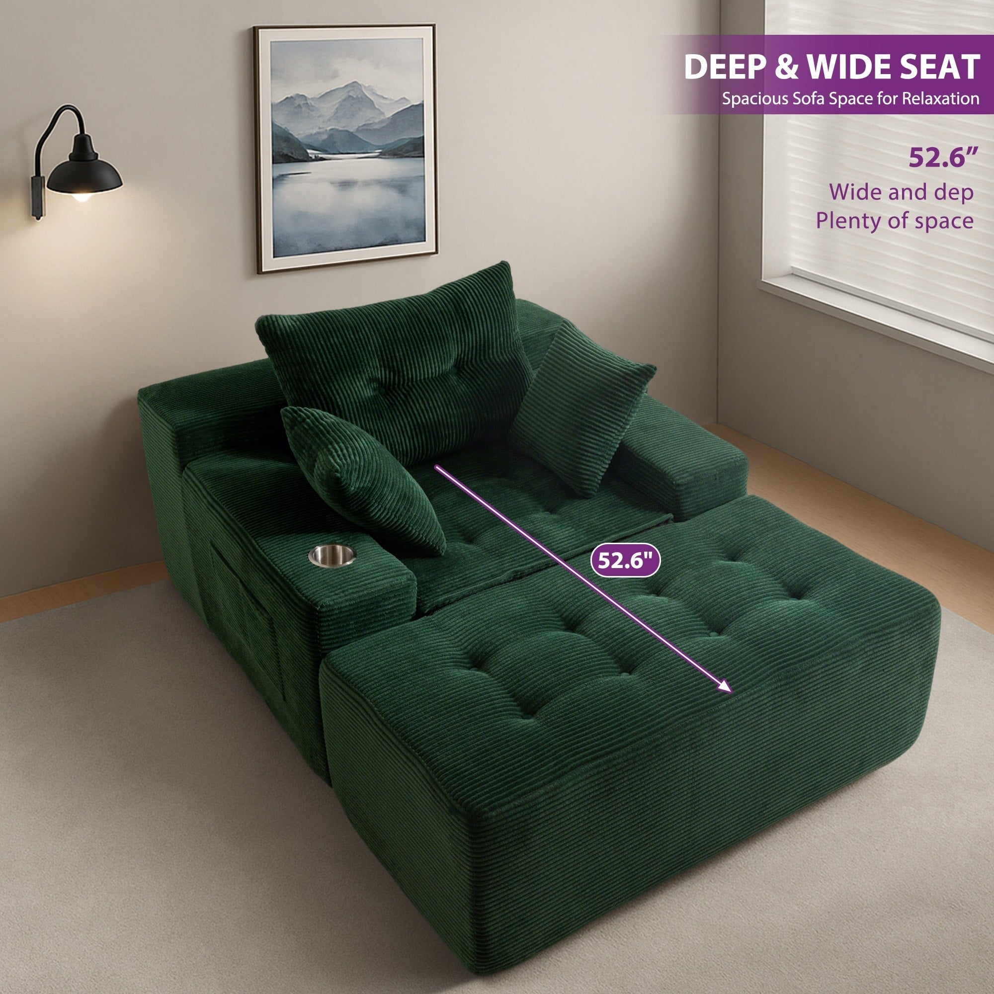 Corduroy Upholstered Memory Foam Sofa With Ottoman Upholstered Bean Bag Couch - 48.4Lx67.7Wx24.4H