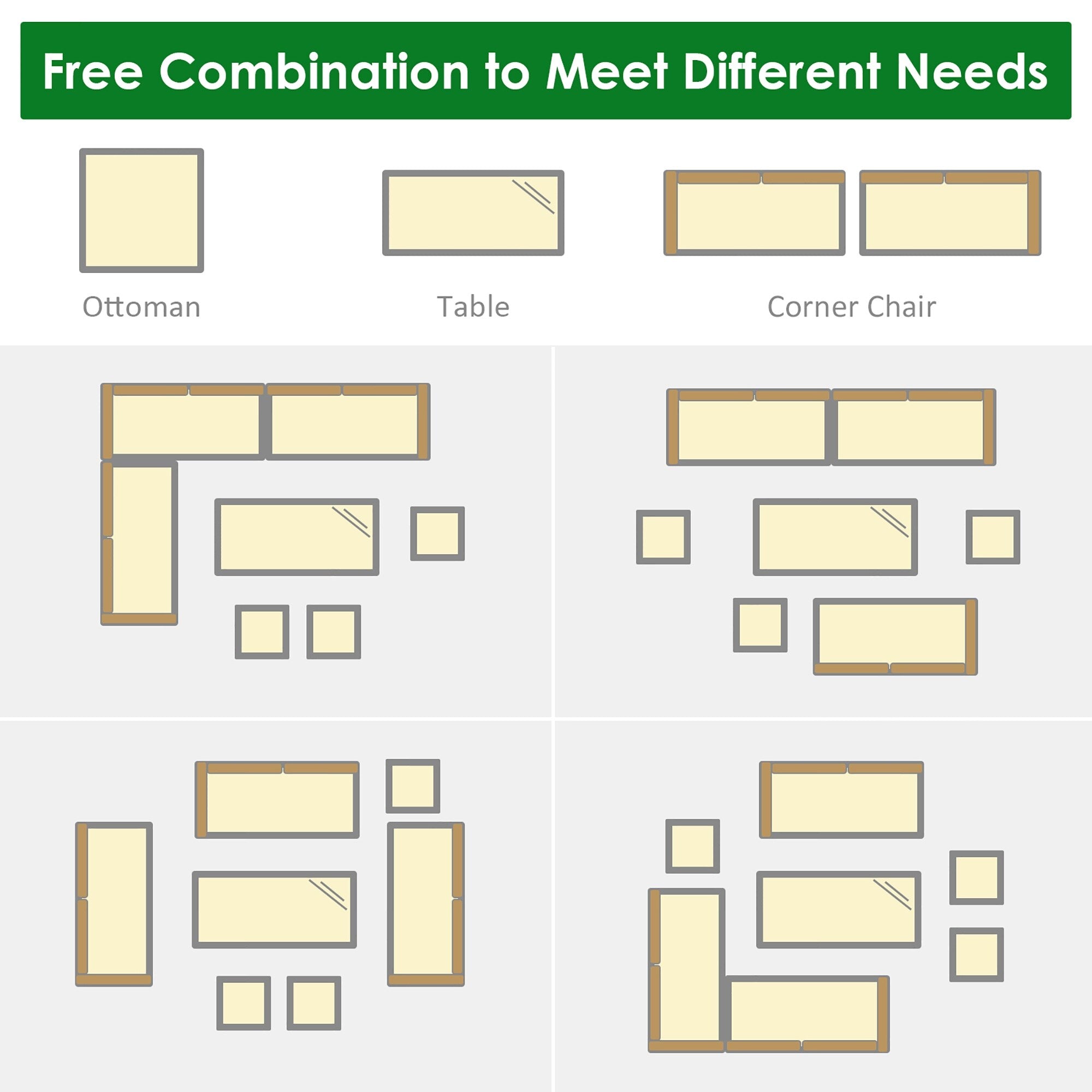 Costway 7 PCS Patio Rattan Dining Set Sectional Sofa Couch Ottoman - See Details