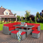 Costway 7 PCS Patio Rattan Dining Set Sectional Sofa Couch Ottoman - See Details