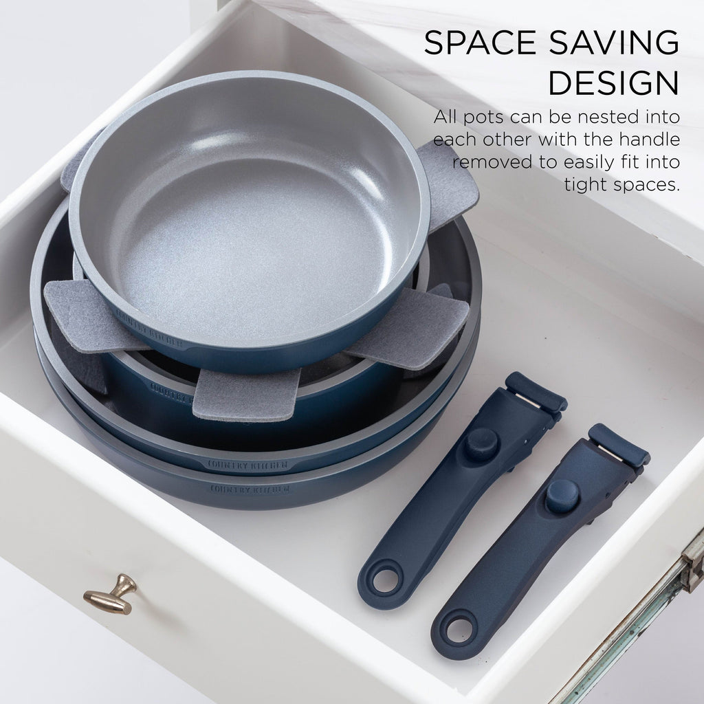 Country Kitchen 16 Piece RV Cookware Set Ceramic with Removable Handle Oven Safe