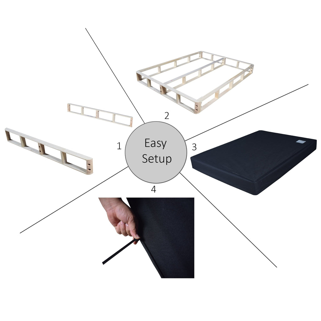 CraftPorch Solid Wood 5-Inch Box Spring Foundation with Wood Slats with Warm Grey Linen Cover