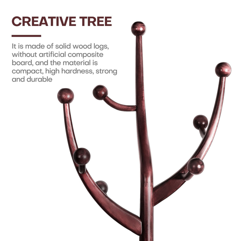 Tree-branch Rubberwood Freestanding Coat Rack with 8 Hooks - 24.5W x 70.87H