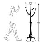 Tree-branch Rubberwood Freestanding Coat Rack with 8 Hooks - 24.5W x 70.87H