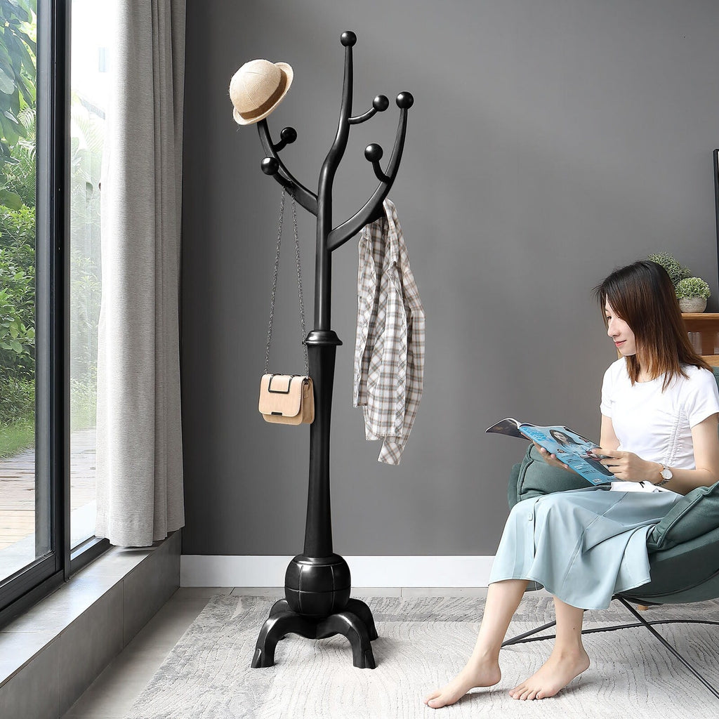 Tree-branch Rubberwood Freestanding Coat Rack with 8 Hooks - 24.5W x 70.87H