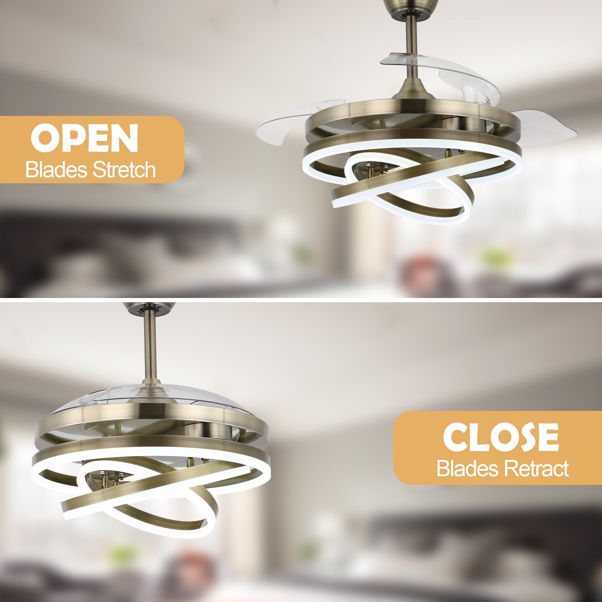 Cusp Barn 42 Retractable Ceiling Fan with Lights and Remote DIY Shape Fandelier Modern Silent DC Motor LED Ceiling Light