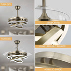 Cusp Barn 42 Retractable Ceiling Fan with Lights and Remote DIY Shape Fandelier Modern Silent DC Motor LED Ceiling Light