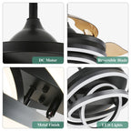 Cusp Barn 42 Retractable Ceiling Fan with Lights and Remote DIY Shape Fandelier Modern Silent DC Motor LED Ceiling Light