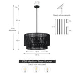 Cynthia 4-Light Black Rattan Drum Chandelier Light - 22''W