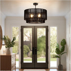 Cynthia 4-Light Black Rattan Drum Chandelier Light - 22''W