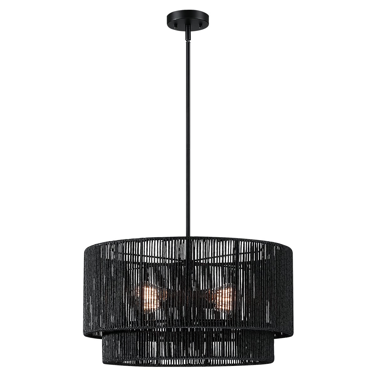 Cynthia 4-Light Black Rattan Drum Chandelier Light - 22''W