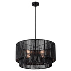 Cynthia 4-Light Black Rattan Drum Chandelier Light - 22''W