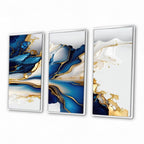 Designart Abstract Geode Gold And Blue Marble Shape III Modern Geometric Framed Canvas Art Print - 3 Panels
