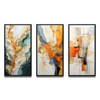 Designart Orange White Line Art Organic Abstraction Abstract Framed Wall Art Set Of 3 For Living Room Decor