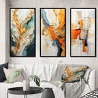 Designart Orange White Line Art Organic Abstraction Abstract Framed Wall Art Set Of 3 For Living Room Decor