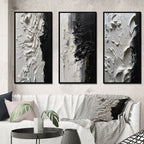 Designart White And Black Tranquility Unleashed III Abstract Marble Framed Wall Art Set Of 3 For Office Decor