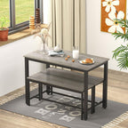 Dining Table Set, Wood Bar Table Set, Kitchen Table w/2 Benches - 3-Piece