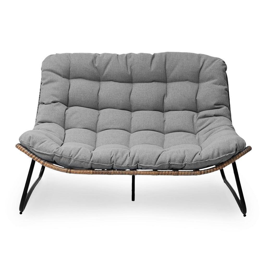 Double Papasan Chair Loveseat with Cushion, All-weather PE Rattan and Metal Frame for Indoor Outdoor