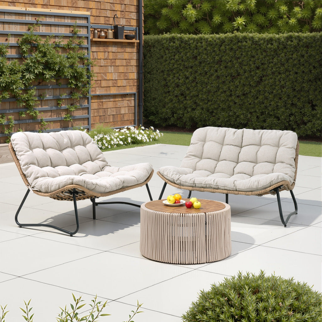 Double Papasan Chair Loveseat with Cushion, All-weather PE Rattan and Metal Frame for Indoor Outdoor