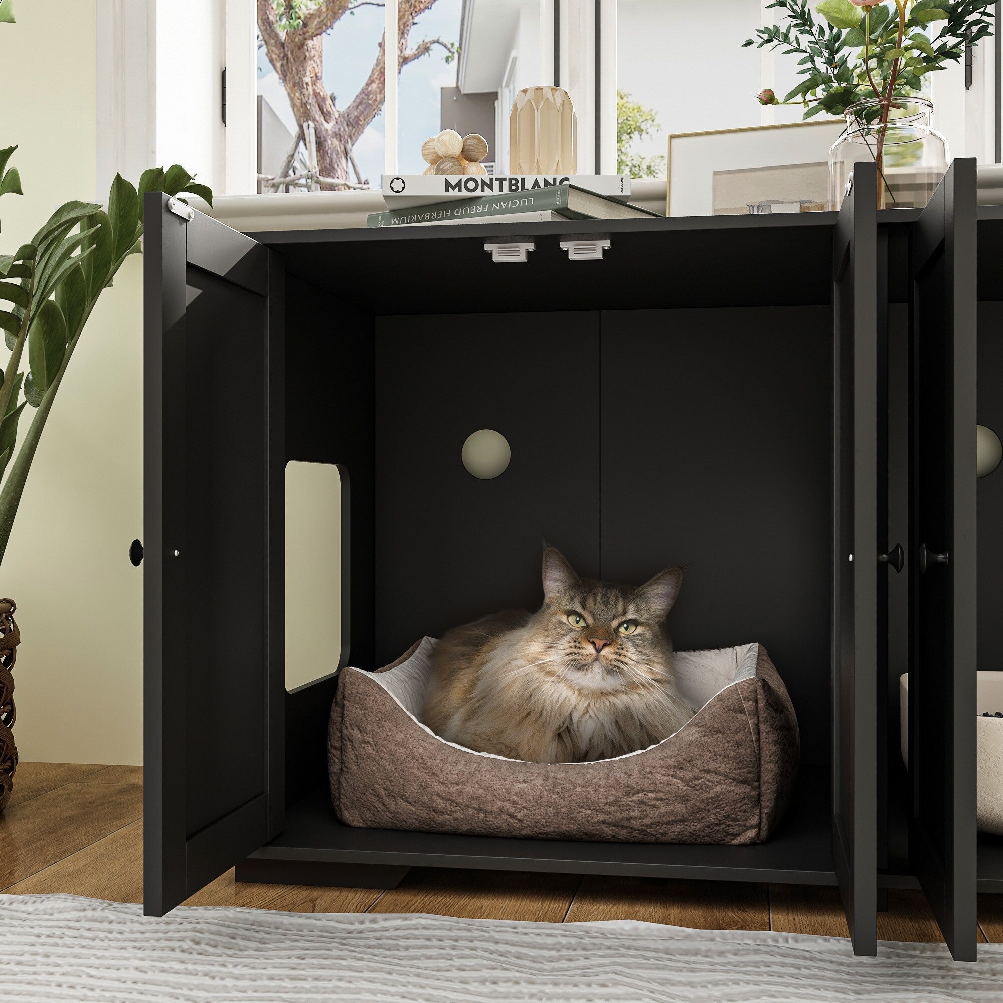 Double Pet Privacy Washroom Cat Litter Box Concealment Furniture