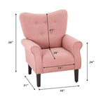 Erommy Modern Accent Chair, High Back Armchair, Upholstered Fabric Button Single Sofa with Wooden Legs for Living Room