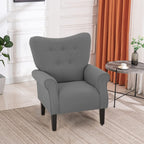 Erommy Modern Accent Chair, High Back Armchair, Upholstered Fabric Button Single Sofa with Wooden Legs for Living Room