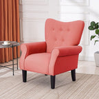Erommy Modern Accent Chair, High Back Armchair, Upholstered Fabric Button Single Sofa with Wooden Legs for Living Room