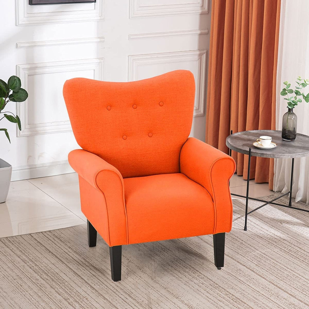 Erommy Modern Accent Chair, High Back Armchair, Upholstered Fabric Button Single Sofa with Wooden Legs for Living Room