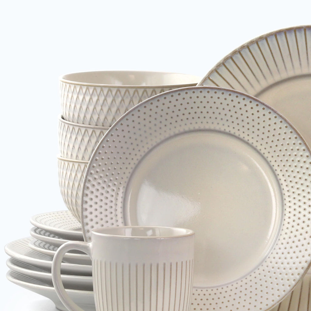Elama Marketplace Favorites16pc Dinnerware Set in Embossed White