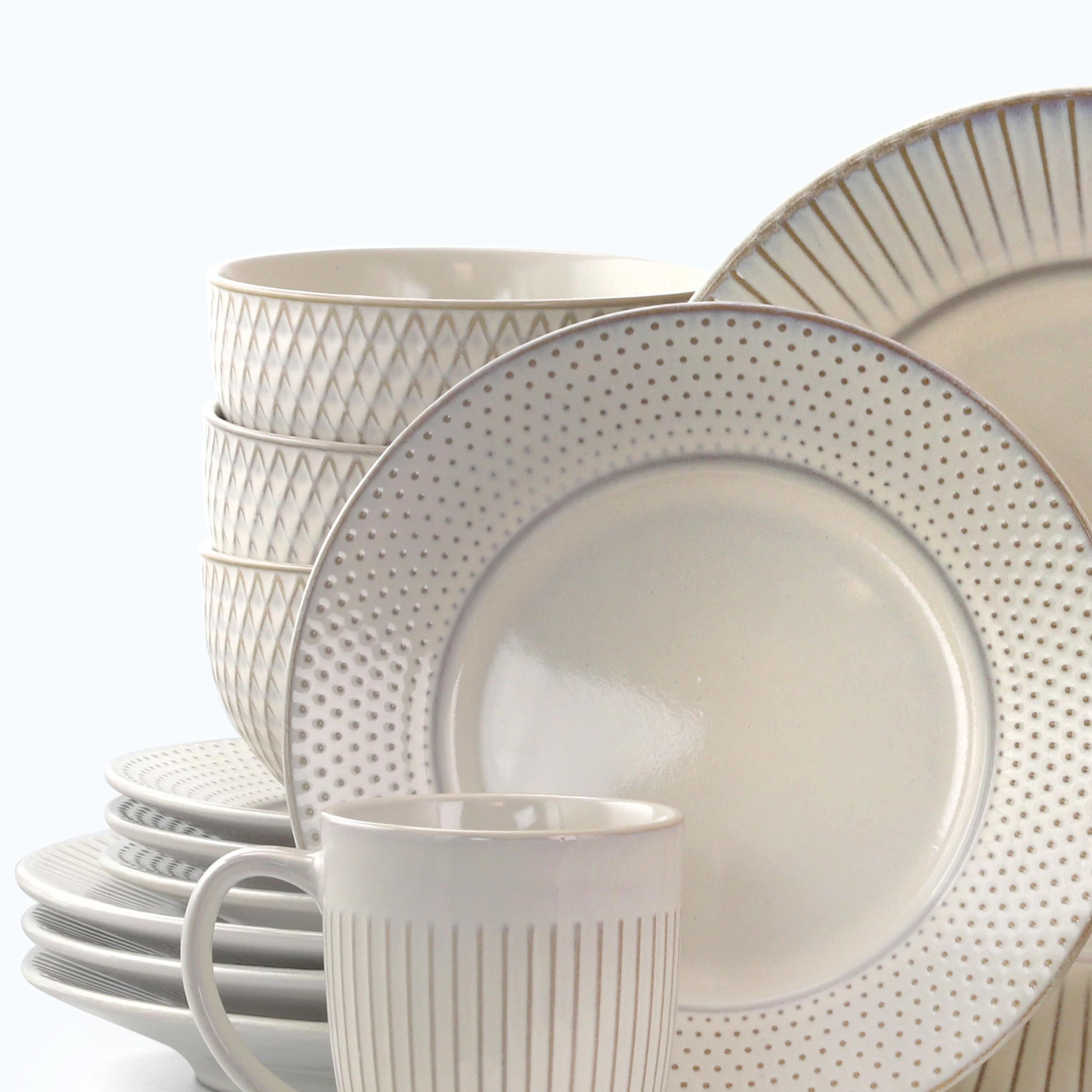 Elama Marketplace Favorites16pc Dinnerware Set in Embossed White