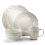 Elama Marketplace Favorites16pc Dinnerware Set in Embossed White