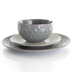 Elama Tahitian Diamond 16 Piece Stoneware Dinnerware Set in Slate