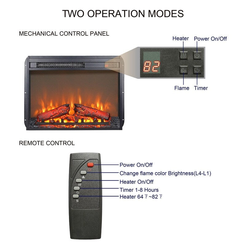 Electric Fireplace Insert with Adjustable Heating, Brightness, Timer and Overheat Protection, 1400W, CSA Listed