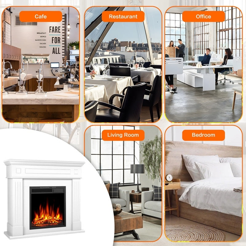 Electric Fireplace Mantel Wooden Surround Firebox, Remote Control