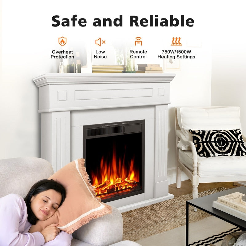 Electric Fireplace Mantel Wooden Surround Firebox, Remote Control