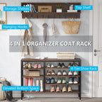 Entryway Coat Rack Shoe Bench Set, Industrial Hall Tree Coat Shoe Rack