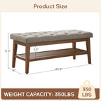 Entryway Shoe Bench Storage Bench Fabric Solid Wood, 43-inch Upholstered Bench for Living Room, Bedrooms