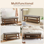 Entryway Shoe Bench Storage Bench Fabric Solid Wood, 43-inch Upholstered Bench for Living Room, Bedrooms