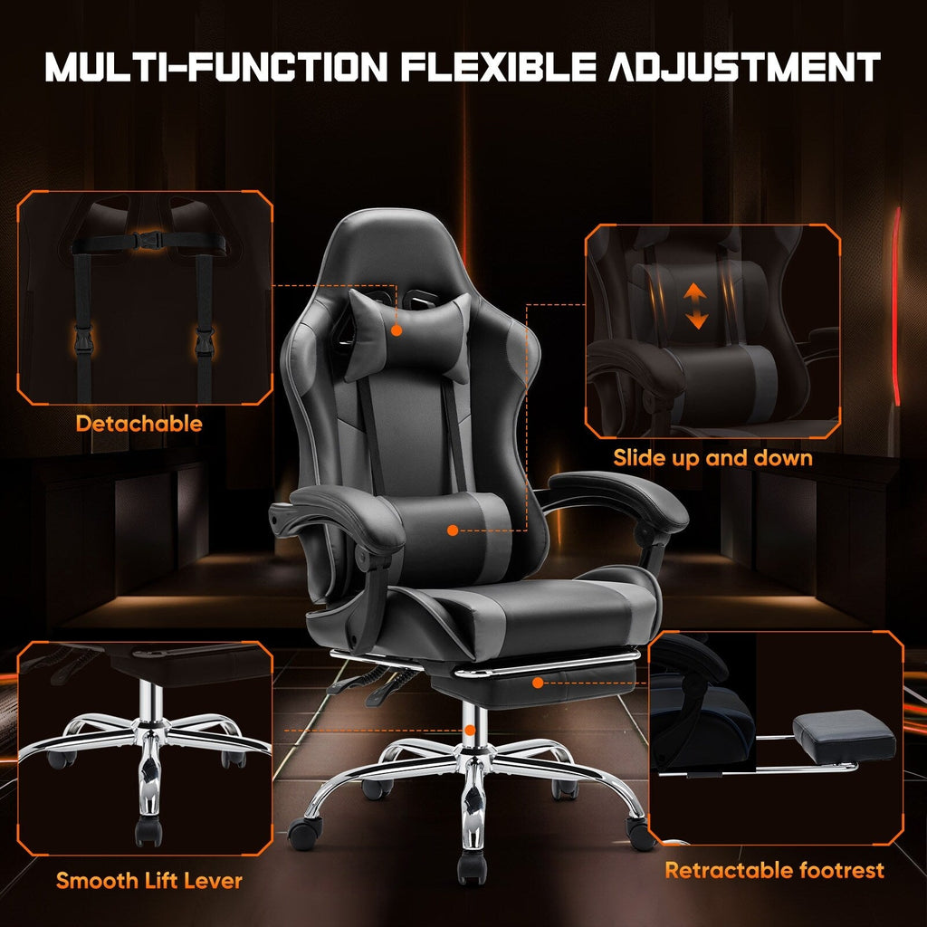 Ergonomic PU Leather 360° Swivel Gaming Recliner with Footrest, Headrest, Lumbar Support, Adjustable Height