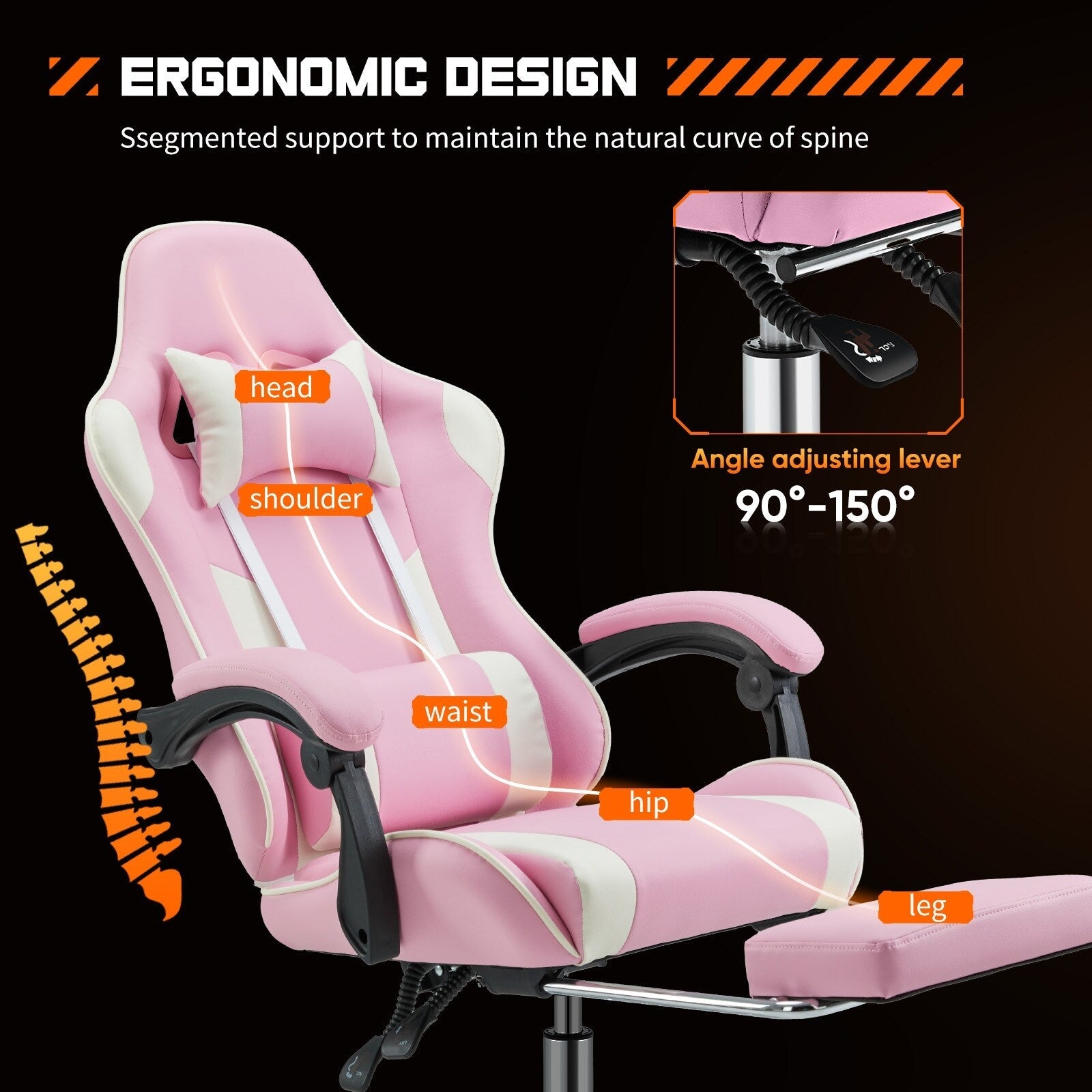 Ergonomic PU Leather 360° Swivel Gaming Recliner with Footrest, Headrest, Lumbar Support, Adjustable Height