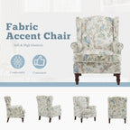 Erommy Modern Accent Chair, High Back Armchair, Upholstered Fabric Button Single Sofa with Wooden Legs for Living Room