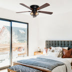 Farmhouse 48-in Wood 5-Blade Low Profile Flush Mount Black Ceiling Fan with Remote and Light Kit