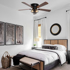 Farmhouse 48-in Wood 5-Blade Low Profile Flush Mount Black Ceiling Fan with Remote and Light Kit