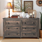 Farmhouse 6 Drawer Dresser, Wood TV Stand, Chest of Drawers