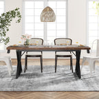 Farmhouse Dining Table for 6 People, 70.8-Inch Rectangular Wood Kitchen Table