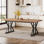Farmhouse Dining Table for 6 People, 70.8-Inch Rectangular Wood Kitchen Table