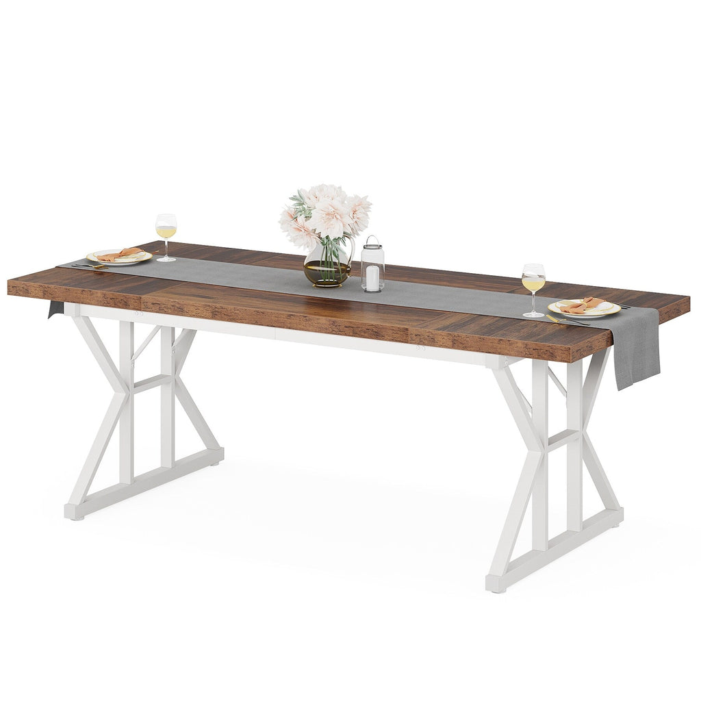 Farmhouse Dining Table for 6 People, 70.8-Inch Rectangular Wood Kitchen Table