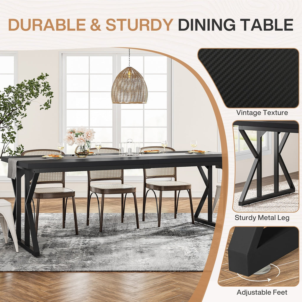 Farmhouse Dining Table for 6 People, 70.8-Inch Rectangular Wood Kitchen Table