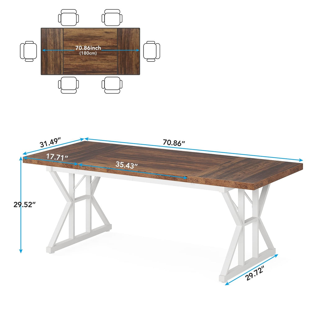 Farmhouse Dining Table for 6 People, 70.8-Inch Rectangular Wood Kitchen Table