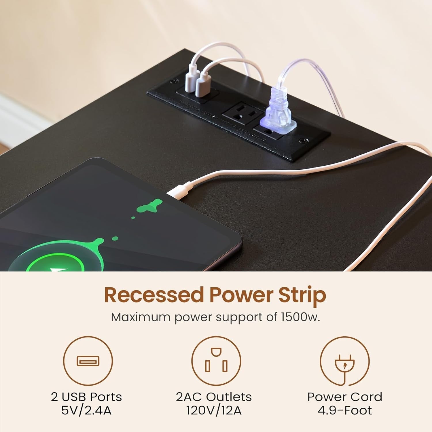 Farmhouse Executive Desk Home Office Desk File Drawer Monitor Stand Power Outlet