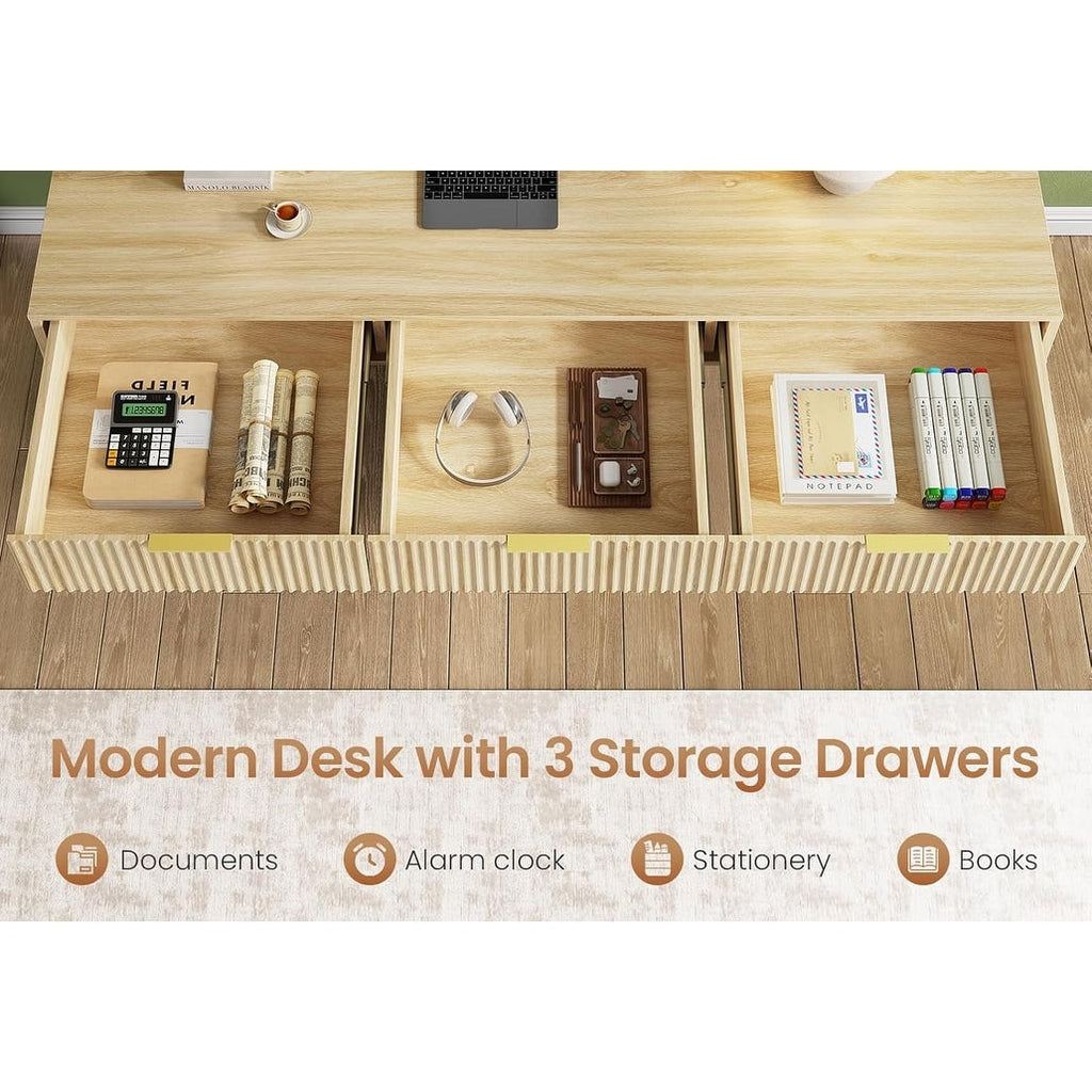 Farmhouse Executive Desk Home Office Desk File Drawer Monitor Stand Power Outlet